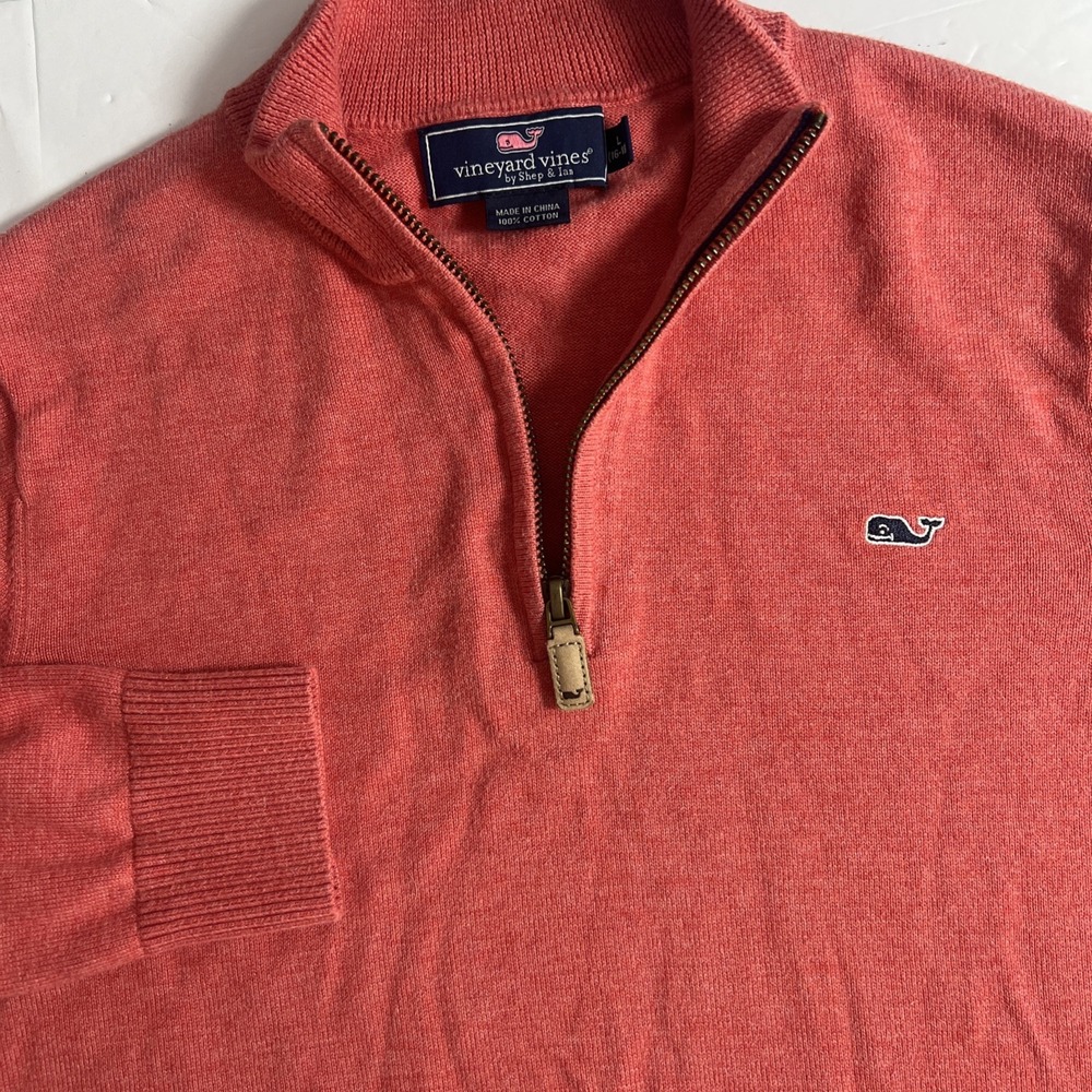 Vineyard Vines Youth Large (16-18) Coral Shep 1/4 Zip Mock Sweatshirt